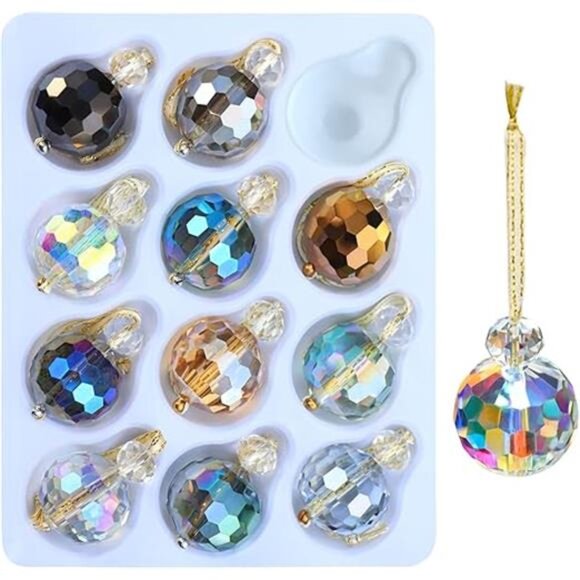 12 Pcs Multicolor Crystal Glass Christmas Balls Ornaments, 0.87" Mini Colorful - Picture 7 of 7